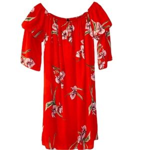 Vijo Couture | Red Floral Off The Shoulder Dress